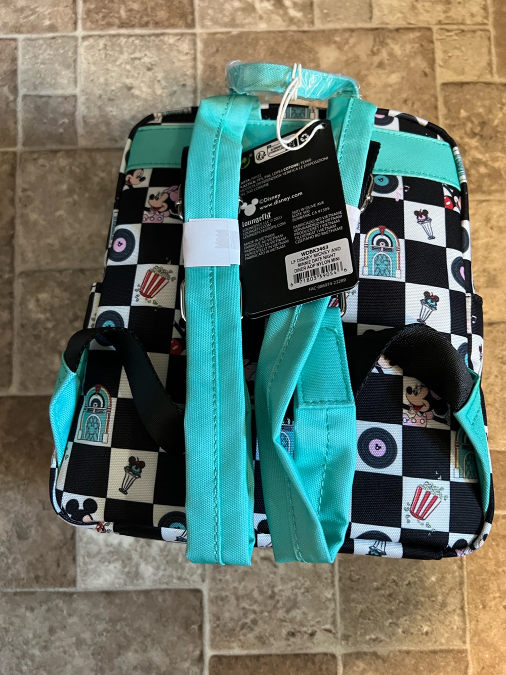 NWT Loungefly Black & Teal Minnie Mouse Backpack - Picture 3 of 3